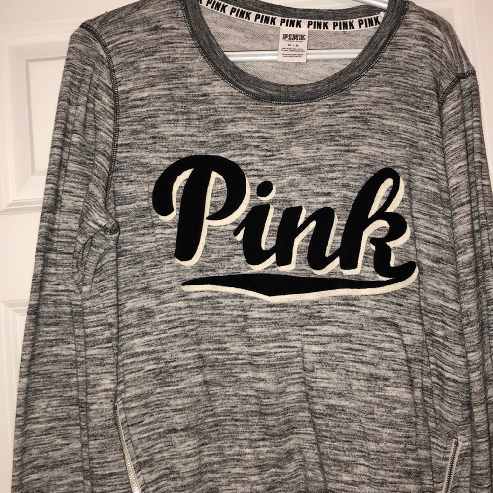 PINK gray and black crew neck hoodie, WORN ONCE